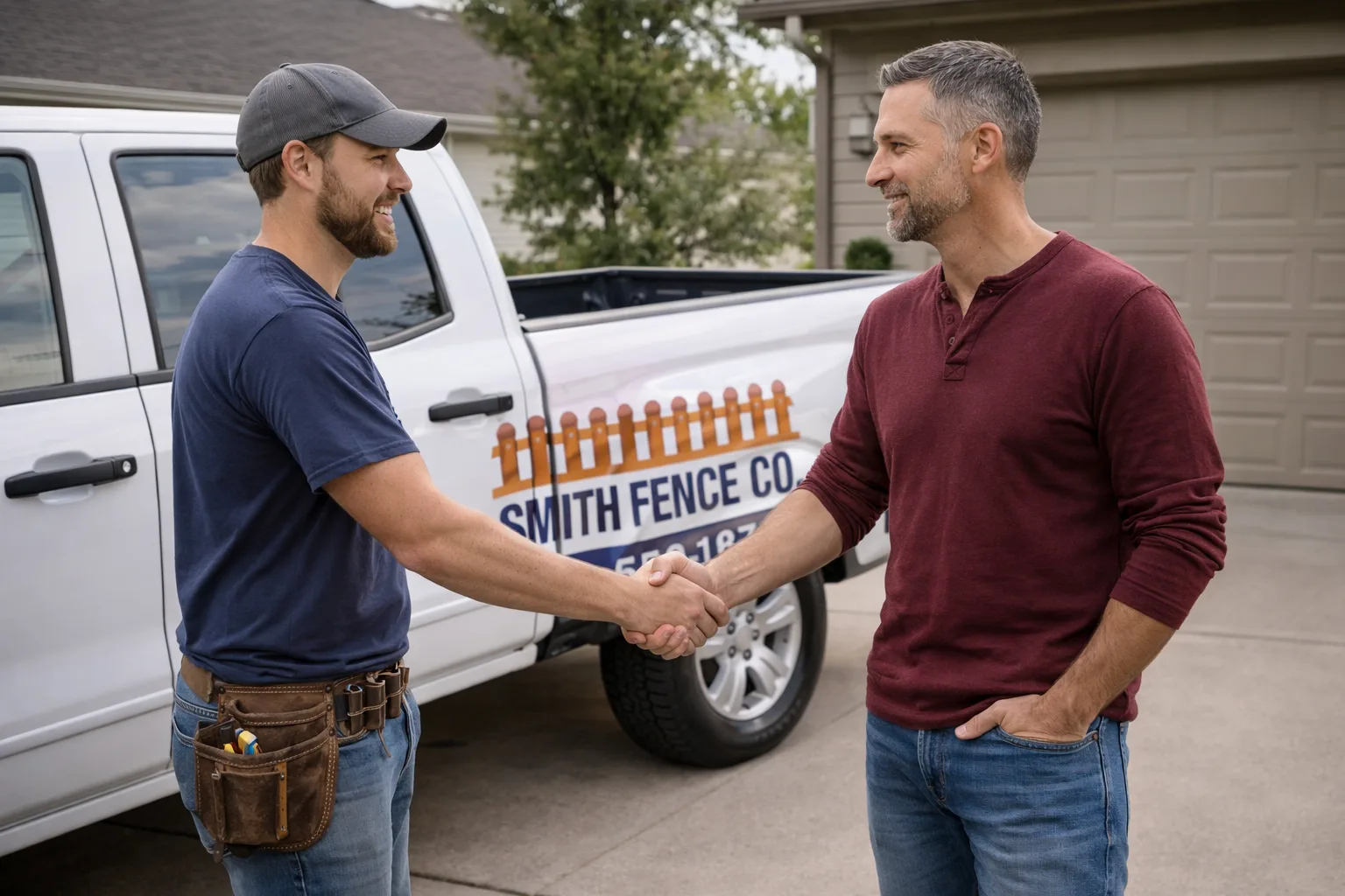 Fence contractor meeting with Ohio homeowner