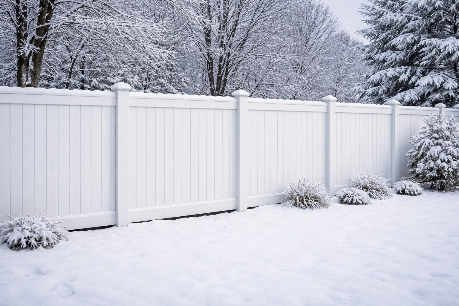 Ohio backyard fence in winter snow