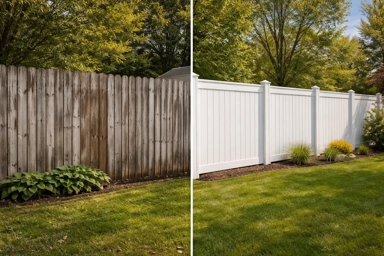White vinyl privacy fence in Ohio backyard